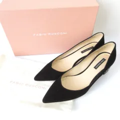 美品 FABIO RUSCONI ファビオルスコーニ スエード レオパード柄ヒール ポインテッドトゥ パンプス 38 25cm相当 ブラック レディース 古着 中古 USED