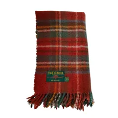 美品 TWEED MILL ツイードミル ウール チェック柄 フリンジ ストール マフラー レッド レディース 古着 中古 USED