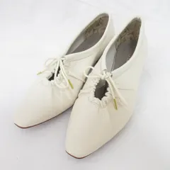 美品 HIMIKO 卑弥呼 ヒミコ レザー シャーリングレースアップパンプス 23cm アイボリー  レディース 古着 中古 USED