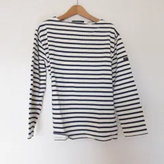 美品 SAINT JAMES セントジェームス OUESSANT BORDER ウェッソン ボーダー 長袖 バスクシャツ カットソー 36 ホワイト ネイビー レディース 古着 中古 USED