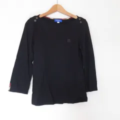 美品 BLUE LABEL CRESTBRIDGE ブルーレーベルクレストブリッジ ロゴ 裏地チェック 七分袖 カットソー 36 ブラック レディース 古着 中古 USED