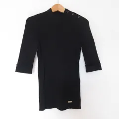 美品 BLUE LABEL CRESTBRIDGE ブルーレーベルクレストブリッジ ショルダーボタン 五分袖 リブニット カットソー 38 ブラック レディース 古着 中古 USED