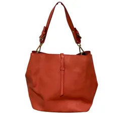 美品 Carol J. キャロルジェイ レザー フラワープリントポーチ付き トートバッグ セミショルダーバッグ オレンジ レディース 古着 中古 USED