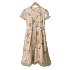 チェスティ Chesty ワンピース ひざ丈 シアー ドッキング 刺繍 0 ピンク ■GY06