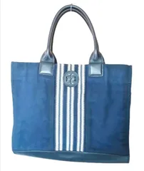 TORY BURCH トリーバーチ キャンバストートバッグ　センターストライプエラ　ネイビー (3189)