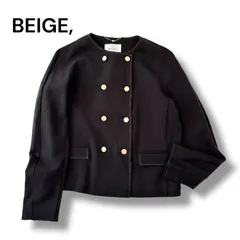 BEIGE, ベイジ ノーカラー ニットジャケット 金ボタン ブラウン ウール100% サイズ4 M カーディガン 6F033