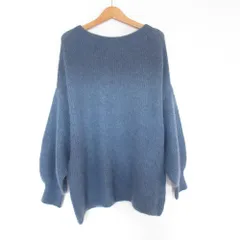 美品 SLOBE IENA スローブイエナ パフスリーブアゼニットプルオーバー モヘヤブレンド セーター ダークブルー レディース 古着 中古 USED