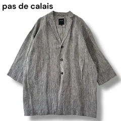 pas de calais パドカレ 先染め リネン ナイロン ロング コート ブラック 36 S 美品 6F042のサムネイル