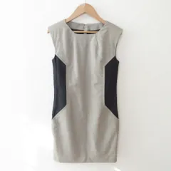 美品 JOHN LAWRENCE SULLIVAN ジョンローレンスサリバン バイカラー 切替 ノースリーブ ミニワンピース ドレス 6 グレージュ×ブラック レディース 古着 中古 USED