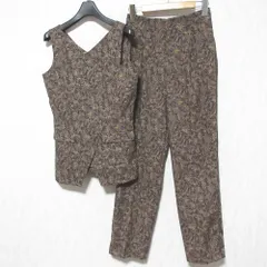 美品 Lily Brown リリーブラウン オリエンタル柄 クロストップス+パンツ セットアップ サイズF 0 ブラウン レディース 古着 中古 USED