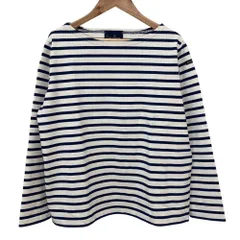 美品 Le Minor ルミノア ボーダー バスクシャツ キナリ ネイビー ホワイト レディース 古着 中古 USED