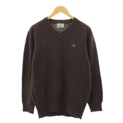 ヴィヴィアンウエストウッドマン Vivienne Westwood MAN ニット セーター 長袖 Vネック オーブ ロゴ 刺繍 ワンポイント ウール M 茶 ブラウン /BBのサムネイル