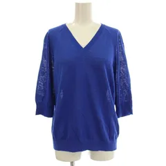 セオリーリュクス theory luxe リネン混 ニット Vネック 半袖 カットソー 38 青 ブルー /☆G