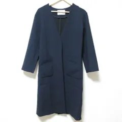 美品 FRAMeWORK フレームワーク ストレッチ ノーカラーロングコート 38 ネイビー レディース 古着 中古 USED