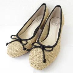 美品 unReef アンリーフ リボンモチーフ 編み込み メッシュ パンプス 24.5cm ベージュ レディース 古着 中古 USED