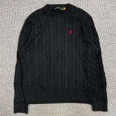 ポロラルフローレン ケーブルニット XL ブラック レッドポニー