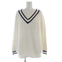 シンゾーン Shinzone ニット セーター プルオーバー ライン Vネック 長袖 F 白 ホワイト 紺 ネイビー /RO