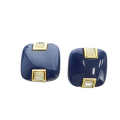 ジバンシィ GIVENCHY ヴィンテージ イヤリング アクセサリー クリップ式 両耳用 スクエア ラインストーン 金色 紺 ゴールドカラー ネイビー ■GY11 /MQ