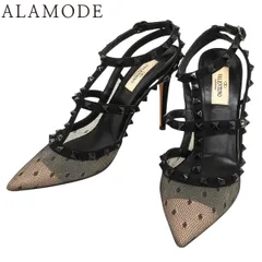 VALENTINO(ヴァレンティノ) ロックスタッズメッシュパンプス サンダル/ミュール アパレル 靴 ハイヒール 39 スウェード/スエード ブラック黒 ブラック金具 TW2S0393 レディース 40802159559【中古】【アラモード】