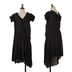 スナオクワハラsunao kuwahara ギャザータックデザインVネックワンピース 黒M