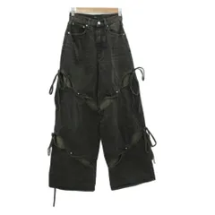 エモダ EMODA デニムパンツ ジーンズ ワイドパンツ S 黒 ブラック カットアウトデザイン リボン ロング丈 /YS15 ■GY60