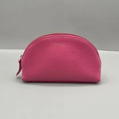 美品　FURLA フルラ　化粧ポーチ　コスメ　マルチポーチ　小物入れ　半月型　レザー　ピンク
