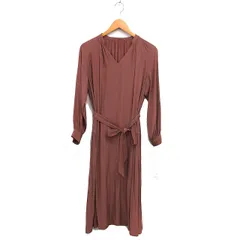 シップス SHIPS スキッパーカラー ギャザー フレア ワンピース マキシ リボン 長袖 茶 ブラウン /NT31