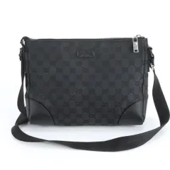 美品 グッチ GGキャンバス 114273 レザー ショルダーバッグ 斜め掛け メッセンジャー 本革 ブラック 黒 メンズ MUM DN19-10【中古】