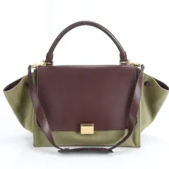 美品 セリーヌ トラペーズ ミディアム レザー キャンバス 2WAY ショルダーバッグ 肩掛け ハンド 本革 レディース RWM DN28-8【中古】