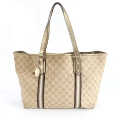 美品 グッチ GGキャンバス シェリー ライン 139260 レザー トート バッグ 肩掛け ショルダー ハンド A4 レディース RWM DN29-4【中古】