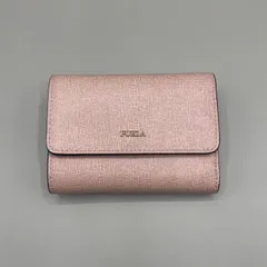 未使用級　FURLA フルラ　三つ折り財布　コンパクトウォレット　ミニ　ロゴ　ゴールド金具　レザー　ピンク