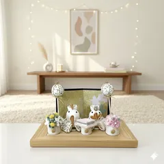 お雛様　ナチュラルインテリア　ちりめん　つまみ細工　お雛様　雛人形　うさぎ　ひな祭り ナチュラル　ハンドメイド