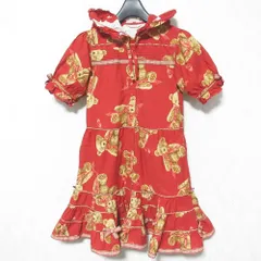 美品 BABY PINK HOUSE ベイビーピンクハウス テディベアプリント リボン ワンピース P0513FA09 サイズL レッド キッズ 古着 中古 USED