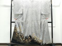 8746］本場白大島紬 美品 都喜ヱ門 単衣 7マルキ 正絹 着物 藤絹織物
