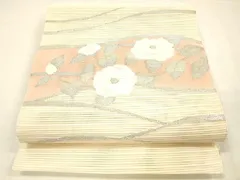 平和屋着物＊夏物　絽綴れ　八寸名古屋帯　枝花文　金銀糸　正絹　逸品　DABC8097cm