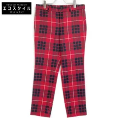BLACKCOMMEdesGARCONS ブラックコムデギャルソン 1L-P009 23年製 ﾚｯﾄﾞ ｳｰﾙ100 ﾁｪｯｸ柄 ﾃｰﾊﾟｰﾄﾞﾊﾟﾝﾂ XL