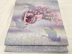 平和屋着物●太鼓柄袋帯　手描き　紬地　刺繍　孔雀文　金彩　正絹　逸品　CABD4256dy