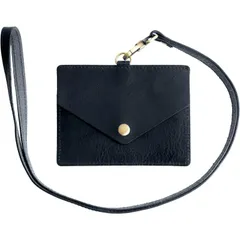 【数量限定】メンズ カードケース 社員証 レディース idケース ネックストラップ付 首掛け イタリアンレザー 定期入れ本革 ネイビー Wポケット IDカードホルダー パスケース [RafiCaro]