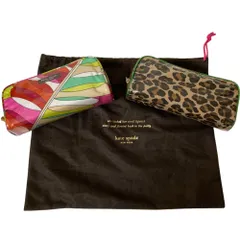 美品 Kate Spade ケイトスペード レオパード柄 総柄 ジップ コスメポーチ ケース 小物入れ 2個セット マルチカラー レディース 古着 中古 USED