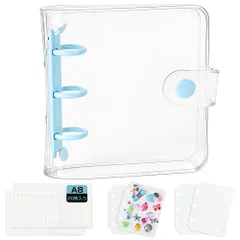 【数量限定】プリクラ ミニシール帳 推し活 A8台紙付き かわいい カード収納ファイル 子供用 3穴 女の子 PVCソフトカバーバインダー チャックポケット×2枚】 台紙×2枚 防水防塵 【リフィル×20枚 衝撃から守る はがせる O型リングファイル A8サイ