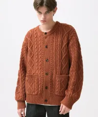 メンズ ケーブル編み ニット カーディガン ブラウン