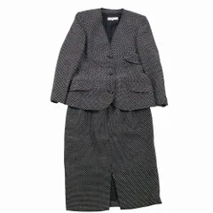 Vintage VALENTINO GARAVANI ヴァレンティノ ガラヴァーニ スーツ セットアップ スカート ノーカラー ドット刺繍 42 M 黒白 【中古】