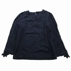 INGEBORG インゲボルグ レース刺繍 カットソー Tシャツ 長袖 ストレッチ プルオーバー トップス 9 M ネイビー レディース 【中古】