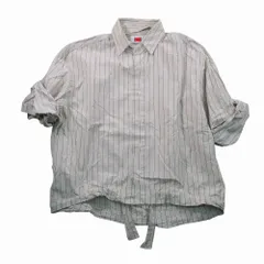 by H. バイエイチ ストライプ シャツ 半袖 バンドカラー 衿付き コットン トップス サイズ2 M オフホワイト系 レディース 【中古】