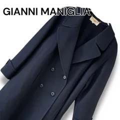 GIANNI MANIGLIA レリアン アニオナ生地 ダブルコート ネイビー 紺 ウール100% イタリア製生地 9 M相当 レディース 上質素材 エレガント 0001078OC