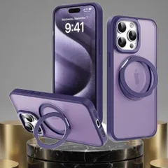 iPhone 15 ケース パープル MagSafe対応 360°回転リング 耐衝撃ハイブリッド