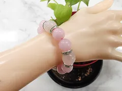天然石 ローズクォーツ14.4～15.9mm玉ブレスレット 内周16.0cm 　　261221128