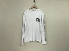 本物カルバンクラインジーンズCALVINKLEINJEANSコットンCKプリント長袖ロンTシャツメンズサーフアメカジミリタリーワークスケーターストリートビジネススーツゴルフ白ホワイトMインド製