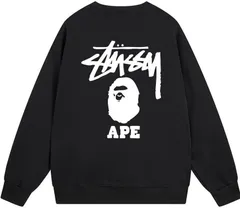 A BATHING APE×STUSSY☆スツーシースウェットシャツの人気ブランド猿人头 プリントロゴの丸首 長袖スウェット 男女兼用