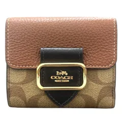 コーチ 財布 小銭入付 ブラウン CF472 ブロックドシグネチャー PVC レザー コンパクト ゴールド金具 レディース COACH